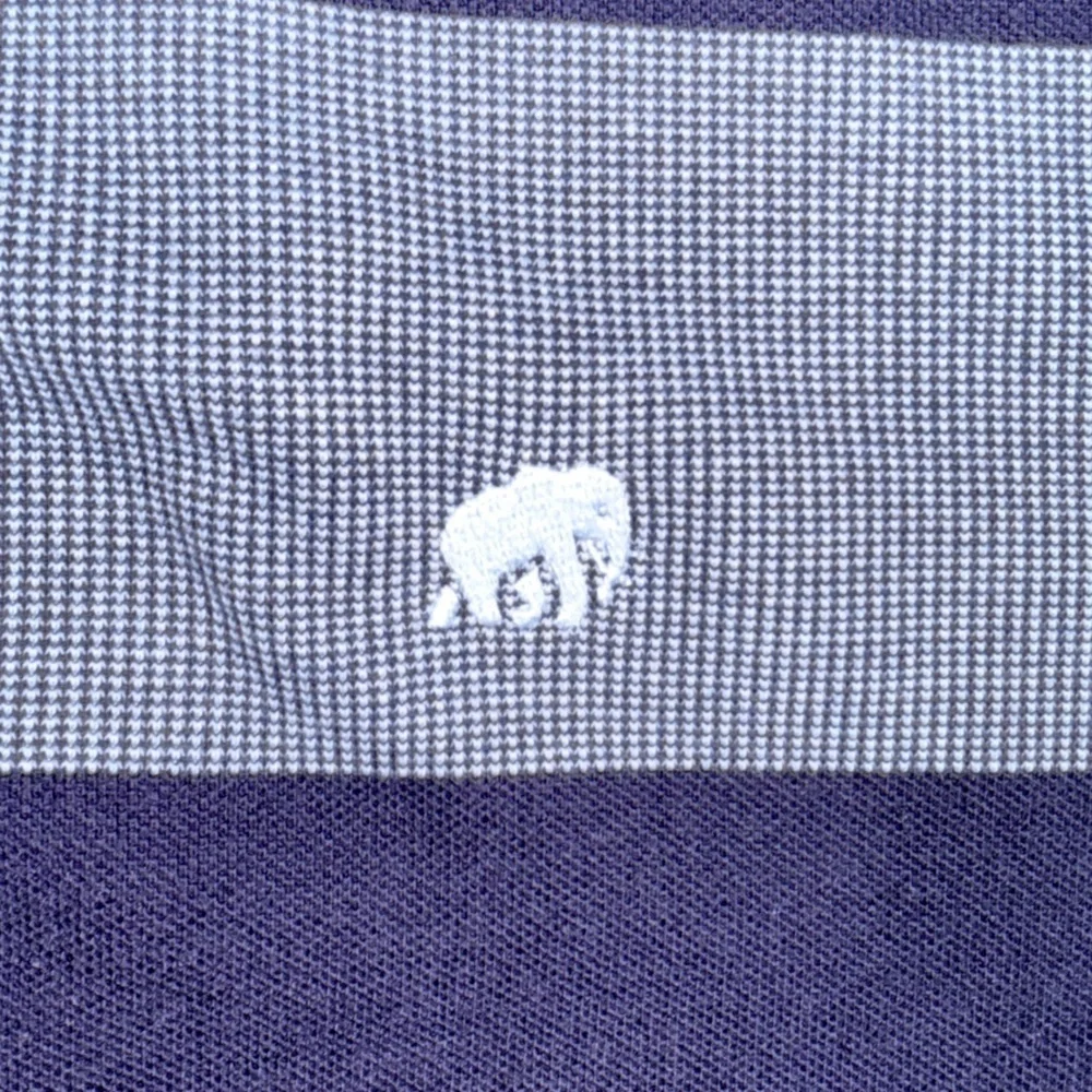 Banana Republic Striped Polo Shirt Men’s Large Navy Gray Knit Elephant Logo